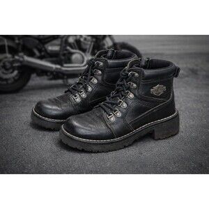 Harley Davidson Largarto Black Leather Motorcycle Boots Women’s 5 EUC